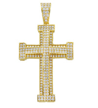 Cargar imagen en el visor de la galería, 18K YELLOW GOLD BIG 30mm CROSS WITH WHITE ROUND CUBIC ZIRCONIA VERY SHINY.