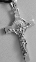 Load image into Gallery viewer, 18k white gold cross with Jesus & st saint Benedict medal made in Italy.