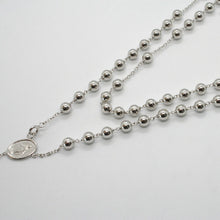 Cargar imagen en el visor de la galería, 18k white gold big rosary necklace miraculous Mary medal & Jesus cross, 23 inch..