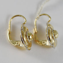 Load image into Gallery viewer, 18K YELLOW WHITE GOLD EARRINGS FLOWER FINELY WORKED TWISTED WAVES MADE IN ITALY.