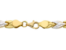 Load image into Gallery viewer, 18K YELLOW WHITE GOLD FLAT WORKED ALTERNATE 5mm FLOWERS PETALS DROPS BRACELET.