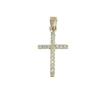 Load image into Gallery viewer, 18K WHITE GOLD 15mm SMALL SQUARE CROSS WITH WHITE CUBIC ZIRCONIA.