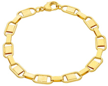Cargar imagen en el visor de la galería, 18K YELLOW GOLD BRACELET SQUARED OVAL FLAT BIG 8mm LINKS, 8.3" 21cm ITALY MADE.