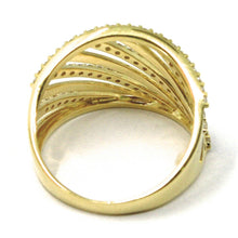 Load image into Gallery viewer, SOLID 18K YELLOW GOLD BAND RING, MULTI OBLIQUE WIRES, CUBIC ZIRCONIA.