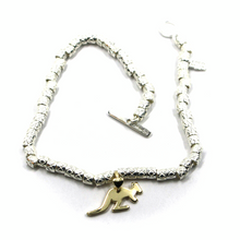 Load image into Gallery viewer, 925 STERLING SILVER TUBES CUBES BRACELET, 9K YELLOW GOLD 20mm KANGAROO PENDANT.