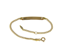 Load image into Gallery viewer, 18k yellow gold boy girl baby bracelet engraving plate cuban curb chain 5.5-6.3&quot;.
