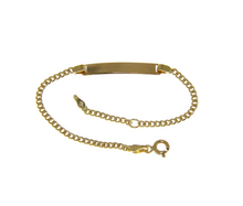 Load image into Gallery viewer, 18k yellow gold boy girl baby bracelet engraving plate cuban curb chain 5.5-6.3".