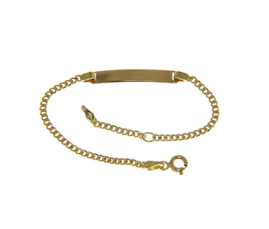 18k yellow gold boy girl baby bracelet engraving plate cuban curb chain 5.5-6.3