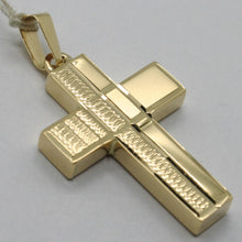 Load image into Gallery viewer, 18K YELLOW GOLD PENDANT SQUARE STYLIZED CROSS, WORKED, SMOOTH, MADE IN ITALY.