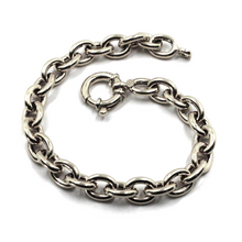 Cargar imagen en el visor de la galería, 18k white gold bracelet tubolar oval rolo puffed 8.5x10.5mm circle links, 7.9".
