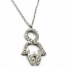 Load image into Gallery viewer, 18k white gold necklace, baby child boy son pendant with diamonds rolo chain.