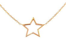 Load image into Gallery viewer, 18k rose gold necklace 16mm central star, rolo oval 1mm chain 42cm 16.5&quot;.
