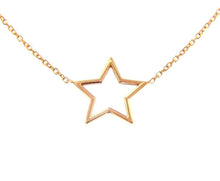 Load image into Gallery viewer, 18k rose gold necklace 16mm central star, rolo oval 1mm chain 42cm 16.5".