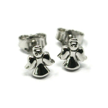 Cargar imagen en el visor de la galería, 18k white gold button earrings, mini 8mm guardian angels, butterfly closure.