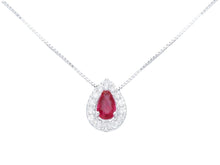Charger l'image dans la galerie, 18k white gold necklace 0.25ct ruby & diamonds drop pendant, venetian chain.