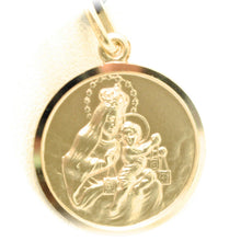 Load image into Gallery viewer, 18k yellow gold Scapular Our Lady of Mount Carmel Sacred Heart medal big 19mm Virgin Mary of Carmen pendant.