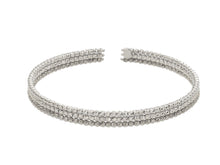 Load image into Gallery viewer, 18k white gold bangle rigid bracelet triple row diamond cut worked 2mm spheres.
