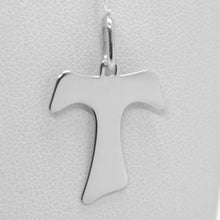 Load image into Gallery viewer, 18k white gold cross, Franciscan tau tao Saint Francis 1.1 inches made in Italy.