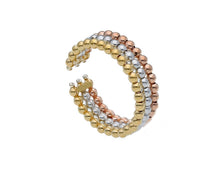 Load image into Gallery viewer, 18k yellow white rose gold ring, triple row of smooth 2mm spheres, balls.
