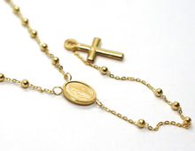 Cargar imagen en el visor de la galería, 18k yellow gold 19 inches mini rosary necklace miraculous Mary medal Jesus cross.