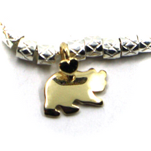 Load image into Gallery viewer, 925 STERLING SILVER TUBES CUBES BRACELET, 9K YELLOW GOLD SMALL 10mm BEAR PENDANT.