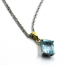 Cargar imagen en el visor de la galería, 18k white yellow gold square blue topaz emerald cut pendant rope chain necklace.