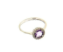 Charger l'image dans la galerie, 18k white gold ring cushion round purple amethyst and cubic zirconia frame.