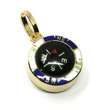 Load image into Gallery viewer, 18k yellow gold working compass pendant, diameter 1.4 cm, 0.55&quot;, solid, enamel.
