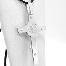 Load image into Gallery viewer, 18k white gold cross, Jesus & saint Benedict medal, big 2.1 inches, Italy made.