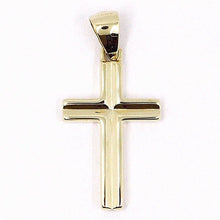 Load image into Gallery viewer, 18K YELLOW GOLD SQUARE TUBE CROSS, CONVEX, 3 CM 1.2 INCHES, MADE IN ITALY.