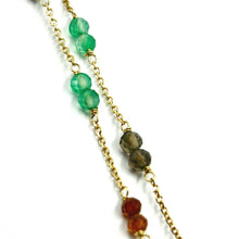 Cargar imagen en el visor de la galería, 18k yellow gold anklet 9.8" 25cm faceted carnelian smoky quartz chalcedony 3mm.