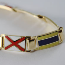 Load image into Gallery viewer, massive solid 18k yellow gold bracelet with glazed nautical flags, made in Italy.