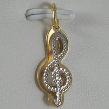Load image into Gallery viewer, SOLID 18K WHITE & YELLOW GOLD TREBLE CLEF PENDANT CHARM, PENTAGRAM MADE IN ITALY.