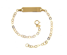 Load image into Gallery viewer, 18k yellow gold boy girl baby bracelet engraving plate rolo flat chain 4.7-5.5".