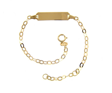 18k yellow gold boy girl baby bracelet engraving plate rolo flat chain 4.7-5.5