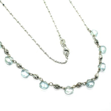 Charger l'image dans la galerie, 18k white gold necklace drop faceted aquamarine, rolo cube chain, faceted balls.