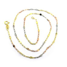 Load image into Gallery viewer, 18K YELLOW WHITE ROSE GOLD CHAIN ALTERNATE 1.5-2.5mm OVAL AND FLAT LINK 45cm 18".