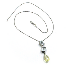 Load image into Gallery viewer, 18k white gold aquamarine 3 ct lemon quartz drop pendant venetian chain necklace.