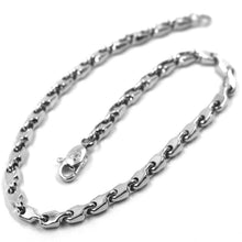 Cargar imagen en el visor de la galería, 18k white gold bracelet alternate drop ondulate tube two sides links, 21 cm 8.3".