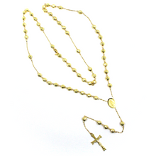Load image into Gallery viewer, 18k yellow gold rosary necklace miraculous medal Jesus Cross diamond cut spheres.