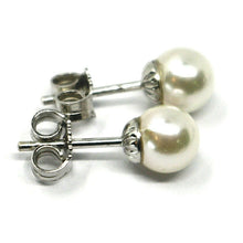Load image into Gallery viewer, SOLID 18K WHITE GOLD STUDS EARRINGS, SALTWATER AKOYA PEARLS, DIAMETER 6/6.5 MM.