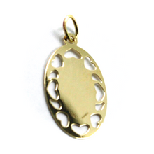 Load image into Gallery viewer, 18k yellow gold oval flat medal 16x23mm Saint Pio of Pietrelcina hearts pendant.