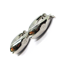 Charger l'image dans la galerie, 18K WHITE GOLD ROUNDED 7x19mm SMOOTH DROP CIRCLE HOOPS EARRINGS, MADE IN ITALY.