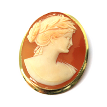 Load image into Gallery viewer, 18K YELLOW GOLD OVAL 30x38mm PENDANT WITH LADY FACE CAMEO, MADE IN ITALY.