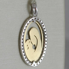 Load image into Gallery viewer, 18k white and yellow gold medal stylized virgin Mary and Jesus made in Italy.