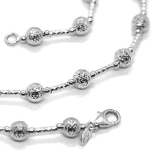 Cargar imagen en el visor de la galería, 18k white gold chain finely worked 5 mm ball spheres and tube link, 15.8 inches.