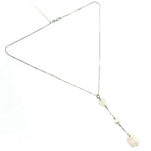 Load image into Gallery viewer, 18k white gold lariat necklace heart square rose quartz pearl pendant, venetian.