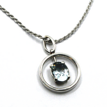 Load image into Gallery viewer, solid 18k white gold oval aquamarine 1.80 ct circle pendant, rope chain necklace.