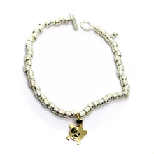 Load image into Gallery viewer, 925 STERLING SILVER CUBES BRACELET 9K YELLOW GOLD 12mm PUPPY BEAR PENDANT.