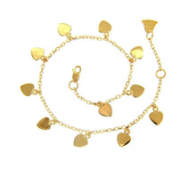 Load image into Gallery viewer, 18K YELLOW GOLD BRACELET 6mm FLAT HEART PENDANTS, SQUARE ROLO CHAIN, 7.3".